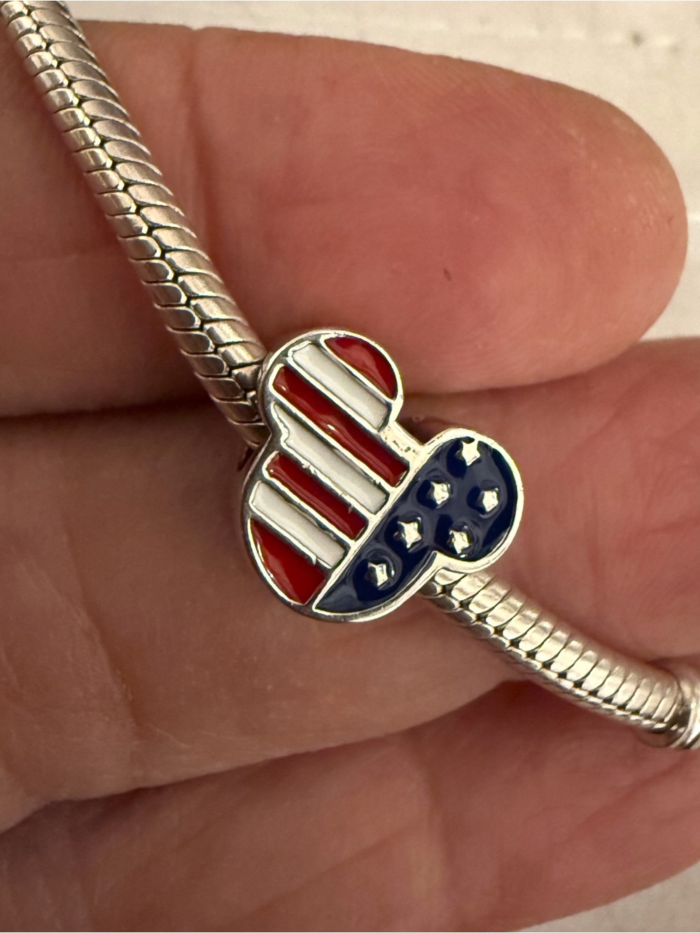 Pandora Silver Heart Charm with Red, White & Blue Enamel